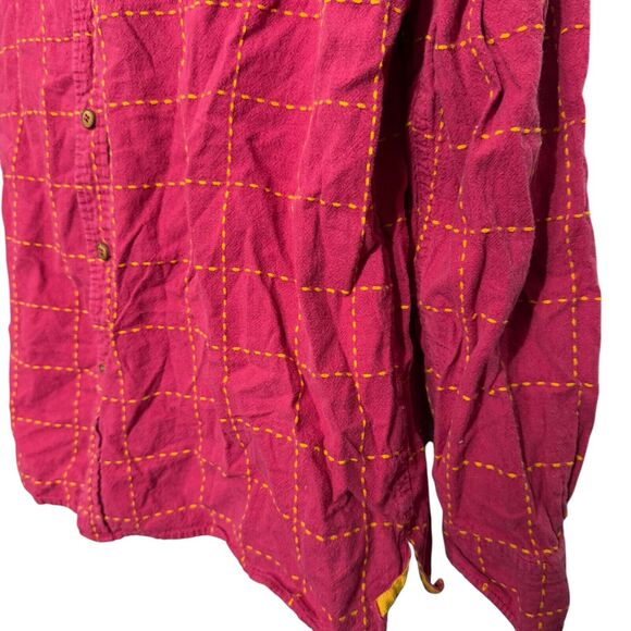 The Territory Ahead Womens Pink Linen Embroidered Plaid Button Up Shirt Top XL - Picture 8 of 16